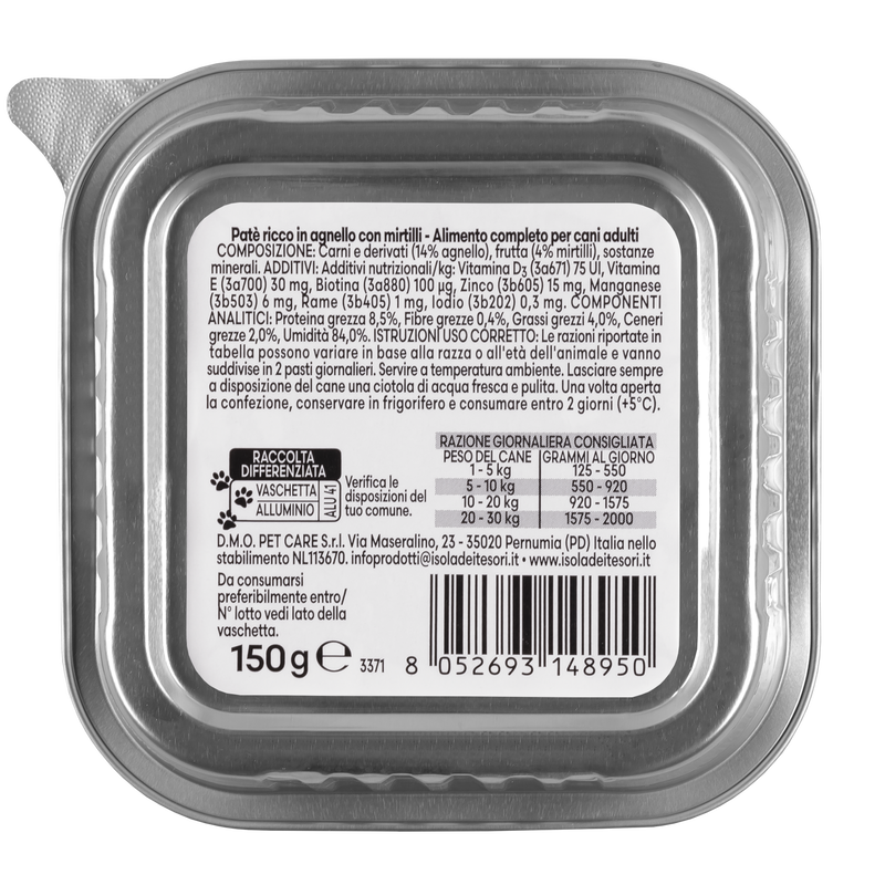 Naturalpet Premium Dog Adult Paté ricco in Agnello con mirtilli 150 gr