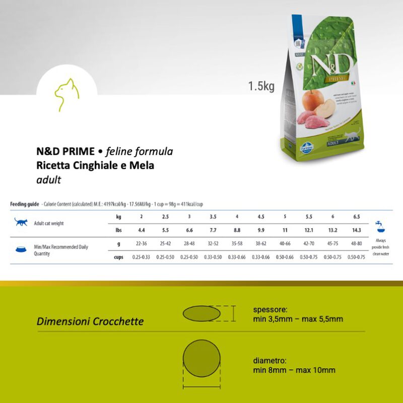 Farmina N&D Prime Cat Adult Cinghiale e Mele 1,5 kg