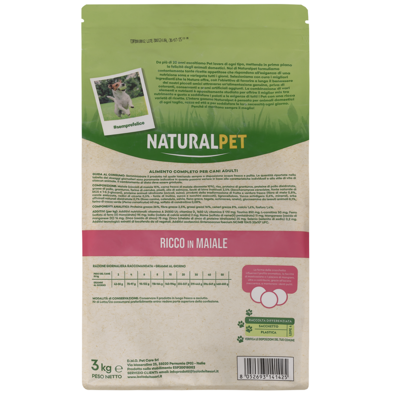 Naturalpet Dog Adult All Breeds ricco in Maiale 3 kg