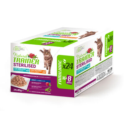 Natural Trainer Cat Adult Sterilised con Tacchino e Merluzzo 85gx24pz