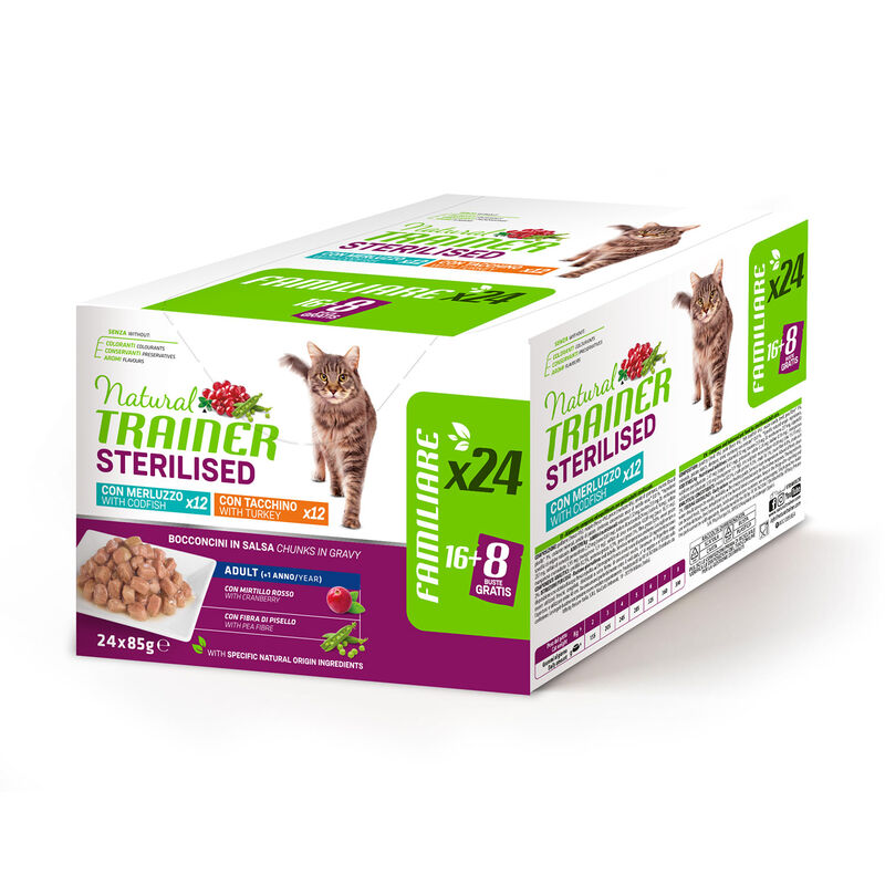 Natural Trainer Cat Adult Sterilised Tacchino e Merluzzo 85g x12pz