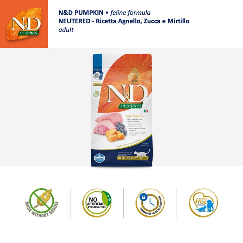 Farmina N&D Pumpkin Cat Adult Neutered Agnello e Mirtillo 1,5 kg