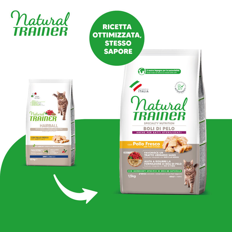 Natural Trainer Cat Adult Hairball con Pollo 1,5 kg
