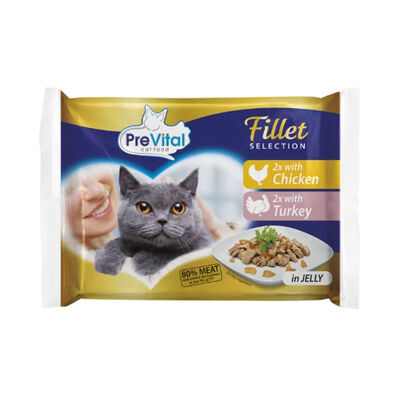 Prevital  Cat Adult Multipack Filetti Tacchino e Pollo in gelatina 85x4 pz