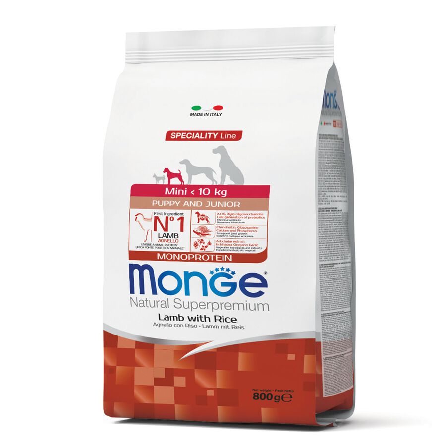 Monge Natural Superpremium Crocchette per cuccioli Mini Agnello e Riso 800 gr