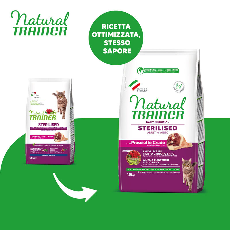 Natural Trainer Cat Adult Sterilised Prosciutto Crudo 1,5 kg