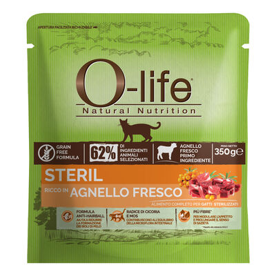 O-life Cat Adult Sterilised: Nutrizione Completa con Agnello 350 gr