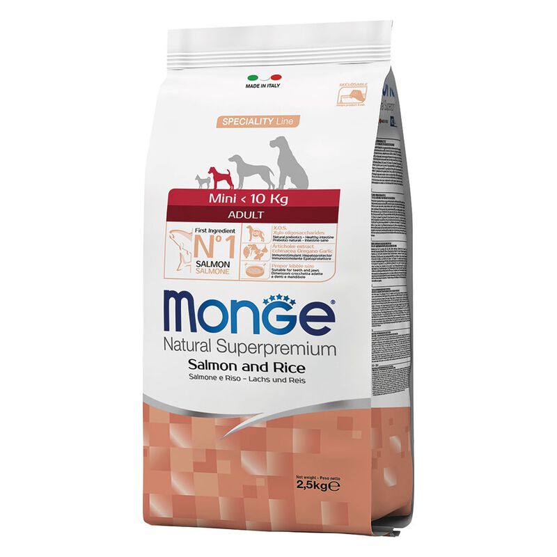 Monge Natural Superpremium Crocchette per cani adulti Mini Salmone e Riso 2,5 kg