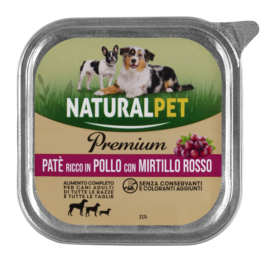 Naturalpet Premium Dog Adult All breeds pat&eacute; ricco in pollo con mirtillo rosso 150gr
