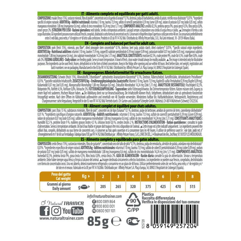 Natural Trainer Cat Sensitive al Maiale 85 gr