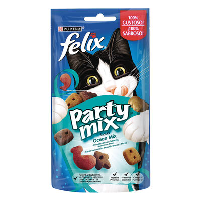 Felix Party Mix Snack per gatti Ocean Mix con Salmone, Merluzzo e Trota 60 gr