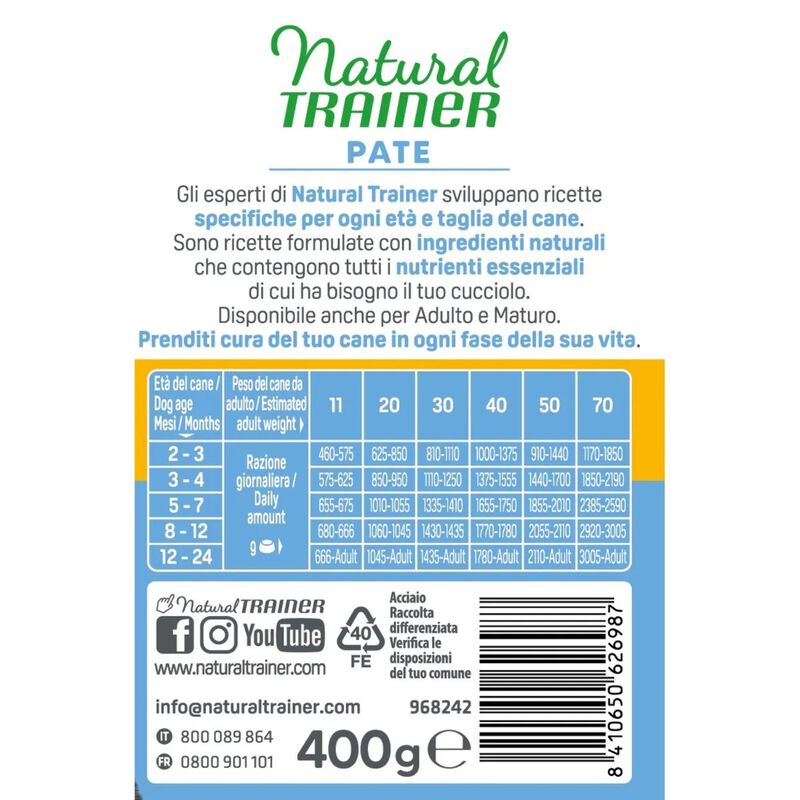 Natural Trainer Dog Puppy/Junior Medium/Maxi al Pollo 400 gr