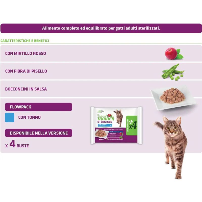 Natural Trainer Cat Adult Sterilised al Tonno 4 pz x 85 gr