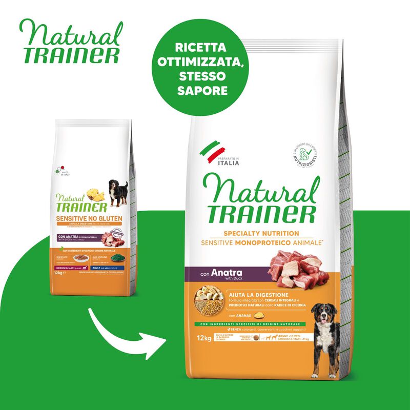 Natural Trainer Sensitive No Gluten Dog Medium&Maxi Adult con Anatra 12 kg