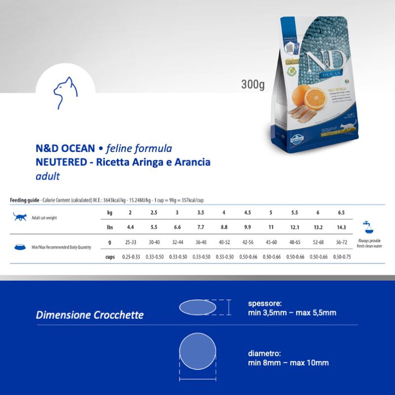 Farmina N&D Ocean Cat Adult Neutered Aringa e Arancia 300 gr