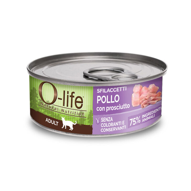 O-life Cat Adult Sfilaccetti Pollo con Prosciutto 70 gr