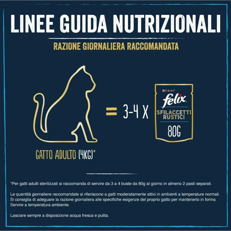 Felix Cat Sfilaccetti Rustici Manzo Pollo Anatra e tacchino 44 pz x 80 gr