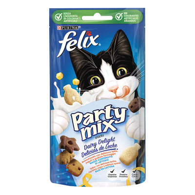 Felix Party Mix Snack per gatti Dairy Delight con Latte, Yogurt e Formaggio 60 gr