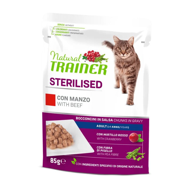 Natural Trainer Cat Sterilised con Manzo 85 gr
