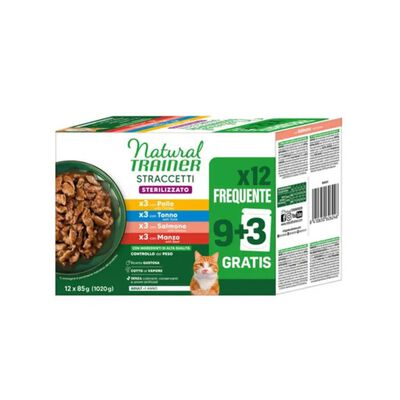 Natural Trainer Cat Sterilised multipack straccetti 85 gr x 12 pz