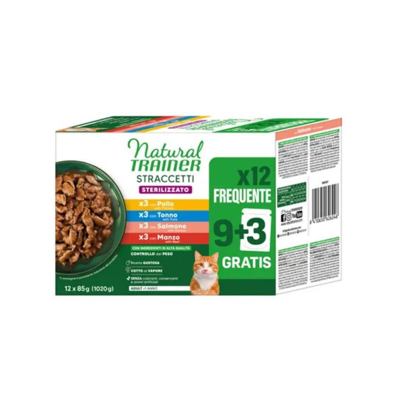Natural Trainer Cat Sterilised multipack straccetti 85 gr x 12 pz