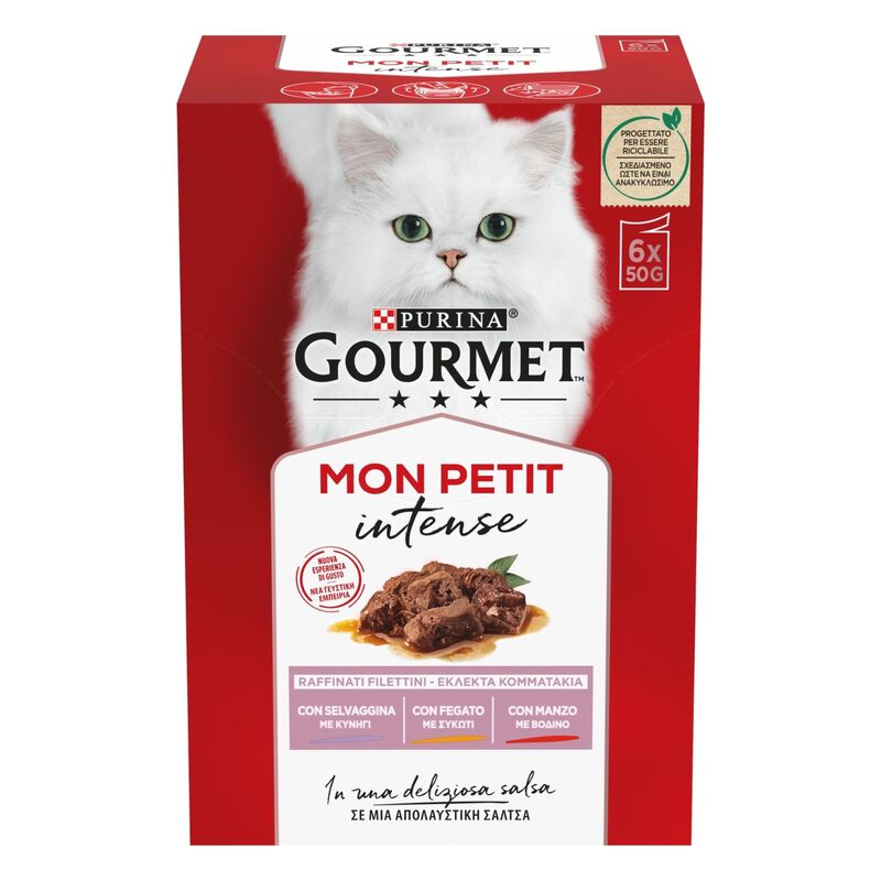 Gourmet Mon Petit Cat Adult con Selvaggina, Fegato, Manzo 6 x 50 gr