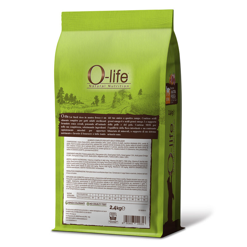 O-life Cat Sterilised ricco in Anatra fresca 2,4kg
