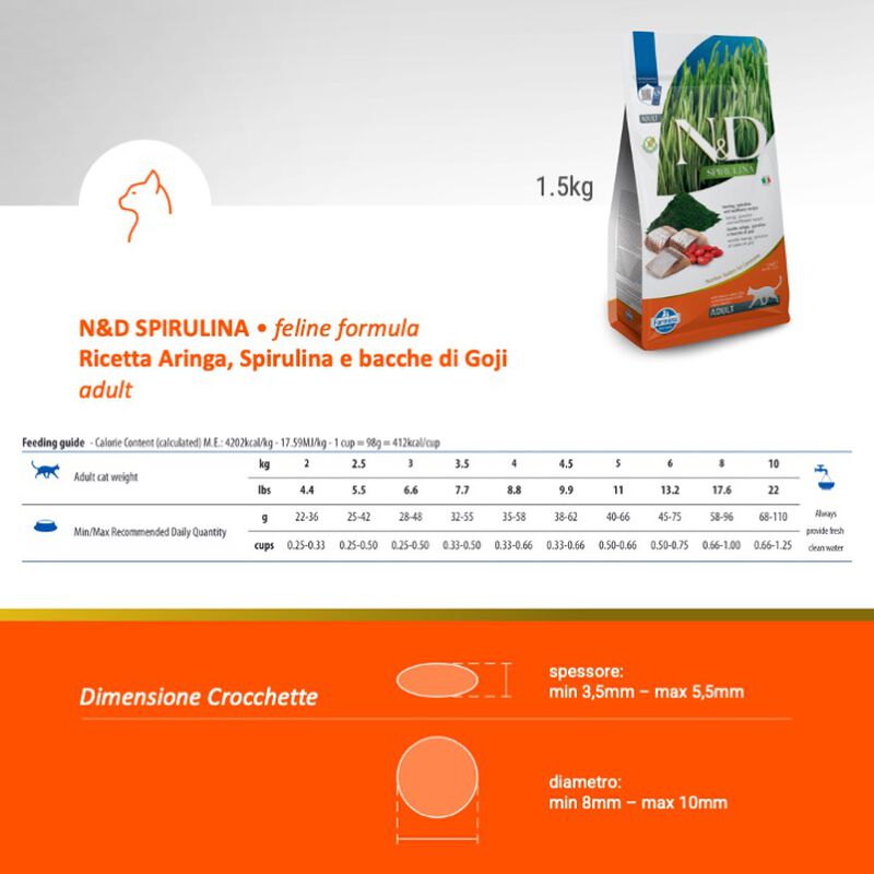 Farmina N&D Spirulina Cat Adult Aringa Spirulina e Bacche di Goji 1,5 kg