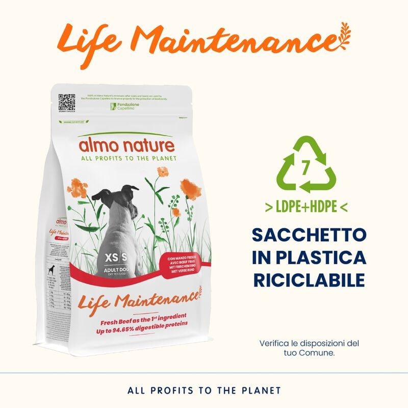 Almo Nature Life Maintenance Crocchette per cani adulti tg S con Manzo 2 kg