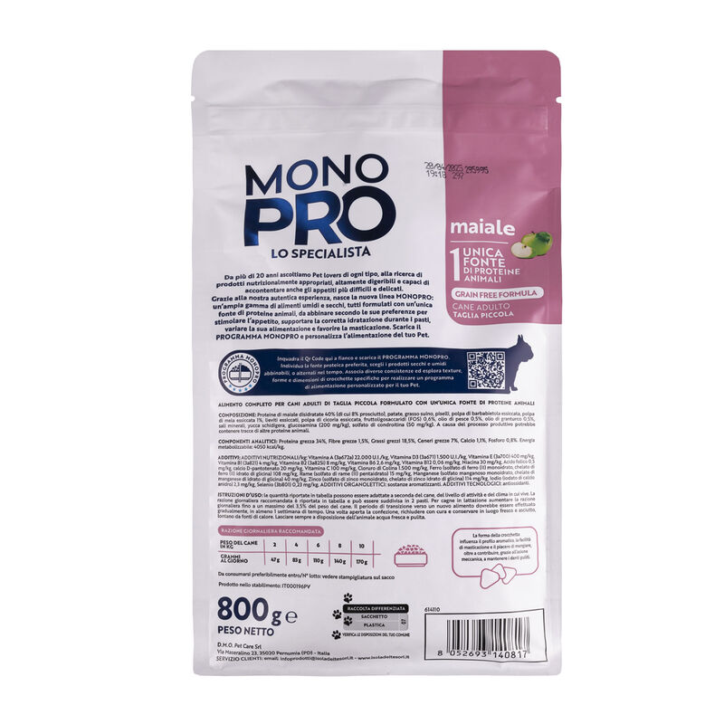 Monopro Dog Adult Mini Grain free Maiale 800 gr