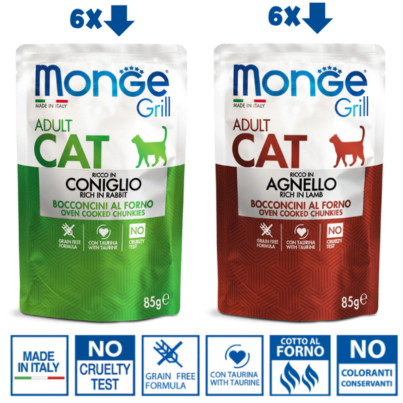 Monge Grill Cat adult Multipack Coniglio-Agnello 12x85 gr