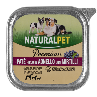 Naturalpet Premium Dog Adult Paté ricco in Agnello con mirtilli 150 gr