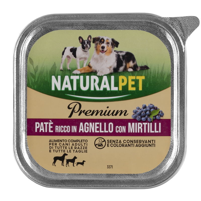 Naturalpet Premium Dog Adult Paté ricco in Agnello con mirtilli 150 gr