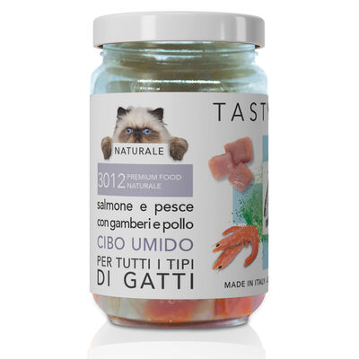 Tasty Pet Cat Premium Food Naturale Filetti Pesce Gamberi e Pollo 80 gr