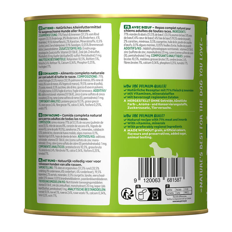 Wow Dog Adult Manzo con carote e zucchine 800gr
