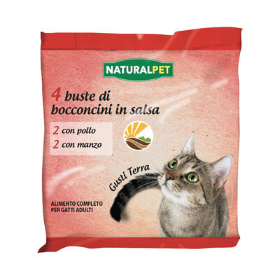 Naturalpet Cat Adult Gusti Terra con Pollo o Manzo in salsa 4x85 gr