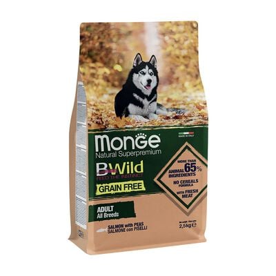 Monge BWild Crocchette Grain Free per cani adulti Salmone con Piselli 2,5 kg