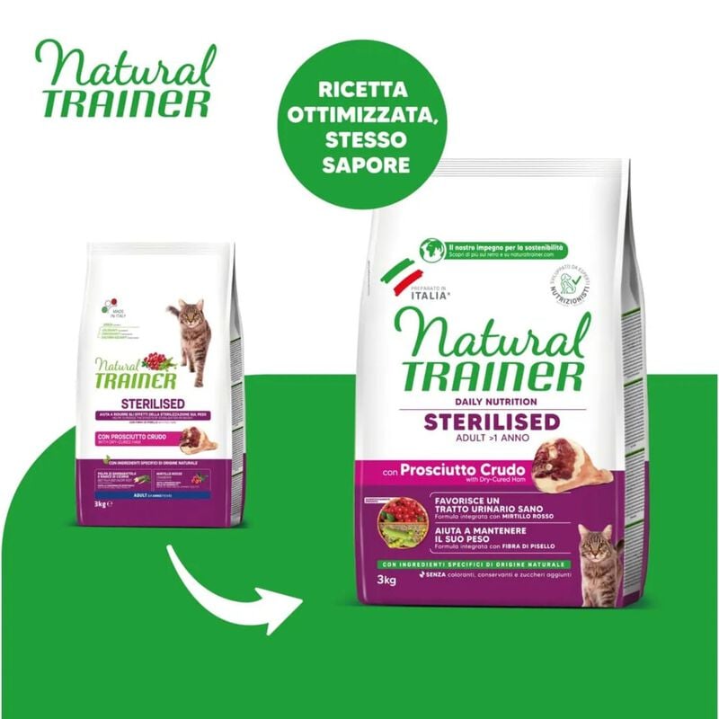 Natural Trainer Cat Adult Sterilised Prosciutto Crudo 3 kg