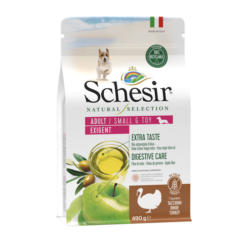 Schesir Natural Selection Exigent Dog Adult small&toy ricco in tacchino 490gr