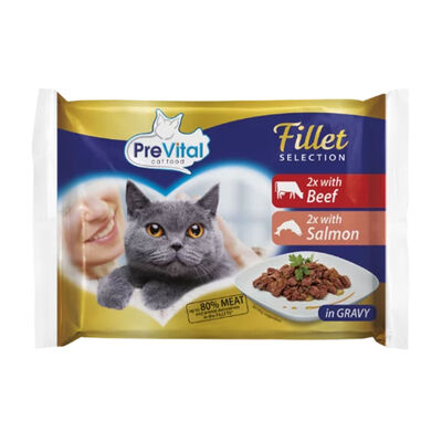 Prevital Cat Adult Multipack Filetti Salmone e Manzo in salsa 85x4 pz