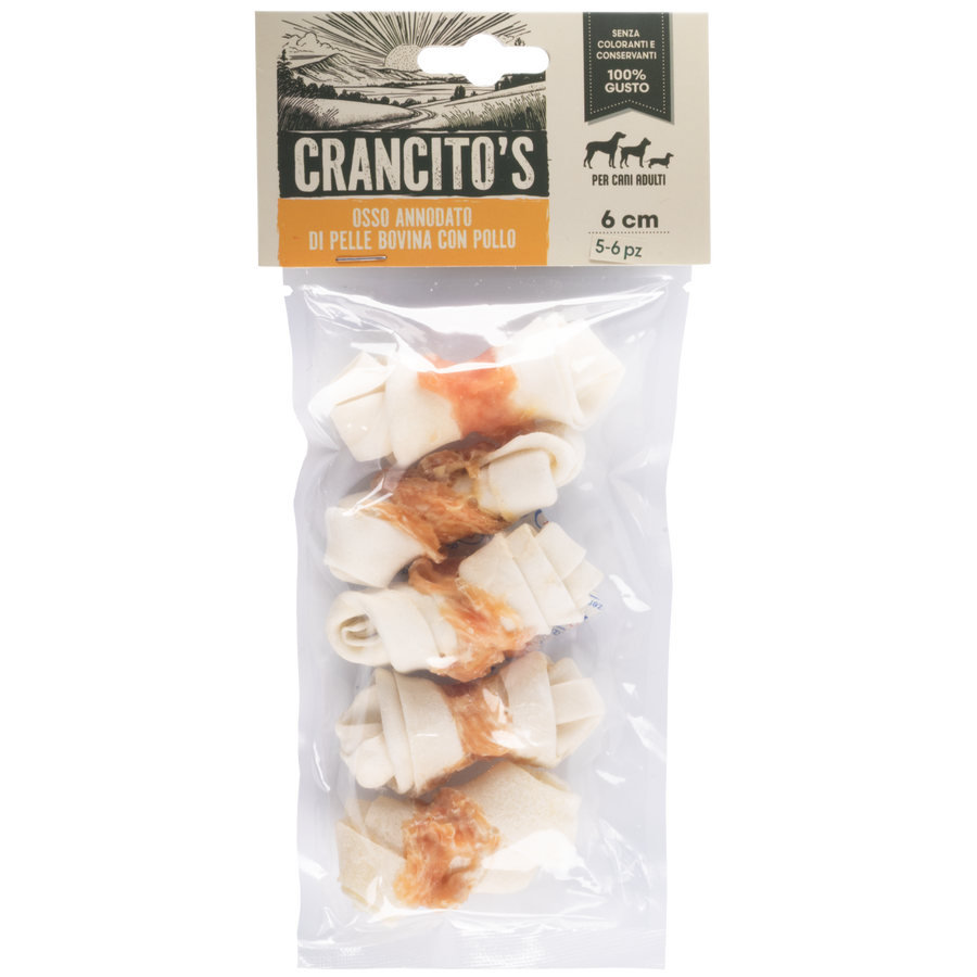 Crancito's Dog Snack Osso annodato di pelle bovina con Pollo 80gr 6pz