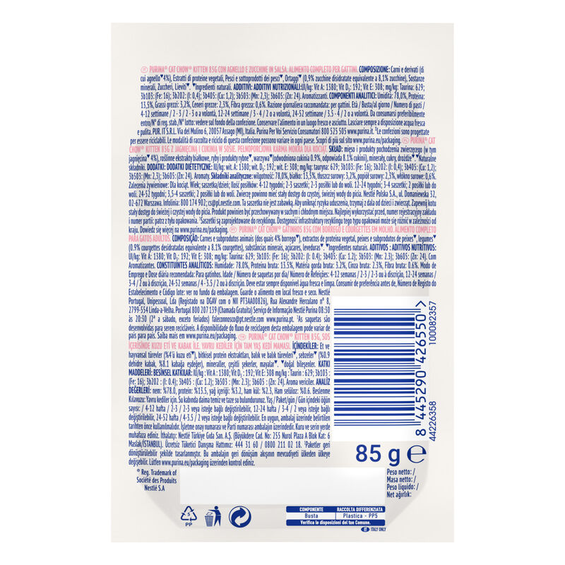 Cat Chow Sensitive Cat Adult ricco in Salmone e zucchine 85 gr