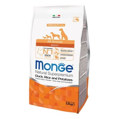 Monge Natural Superpremium Crocchette per cani adulti con Anatra, Riso e Patate 2,5 kg