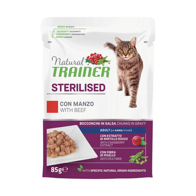Natural Trainer Cat Sterilised con Manzo 85 gr
