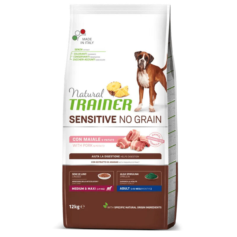 Natural Trainer Sensitive No Grain Dog Adult Medium&Maxi Maiale e Patate 12 kg