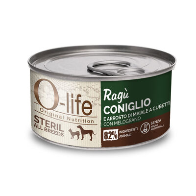 O-life Dog Sterilised Rag&ugrave; con Coniglio e Maiale 150 gr