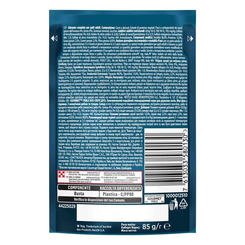 Gourmet Perle Duetti Cat Adult con Pesce dell'Oceano e Tonno 85 gr