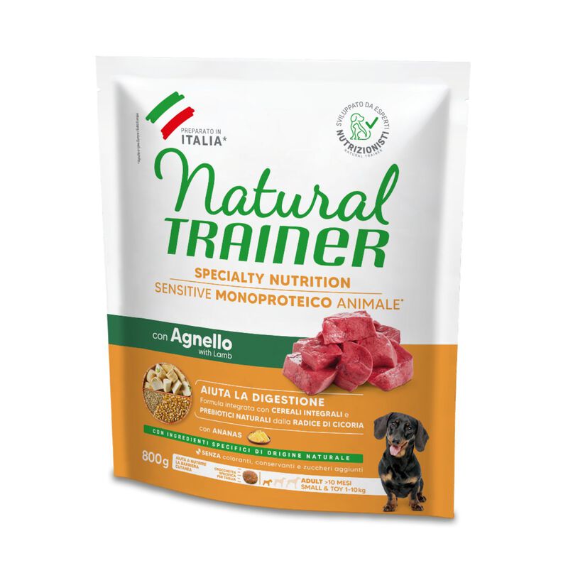 Natural Trainer Sensitive Dog No Gluten Small & Toy Adult con Agnello 800 gr