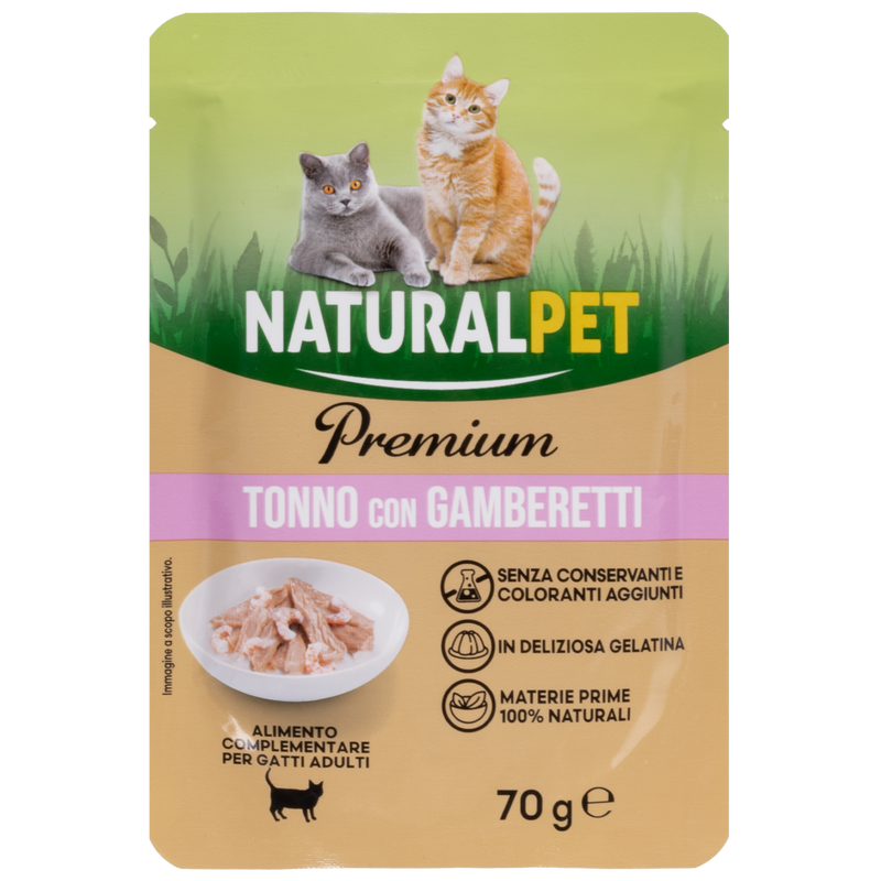 Naturalpet Premium Cat Adult Tonno con Gamberetti 70 g