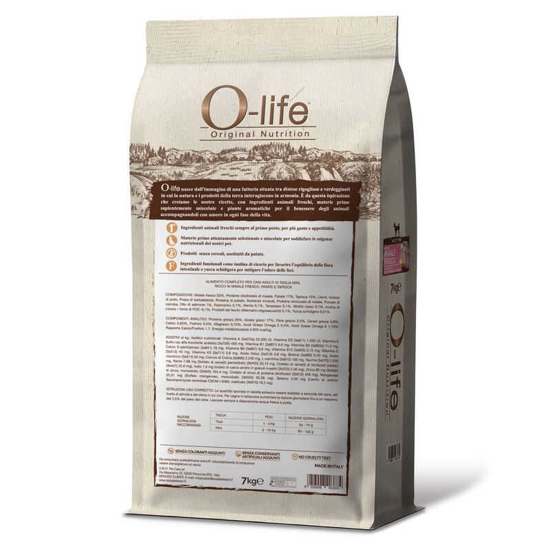 O-life Dog Adult Mini con Maiale Fresco 7 kg